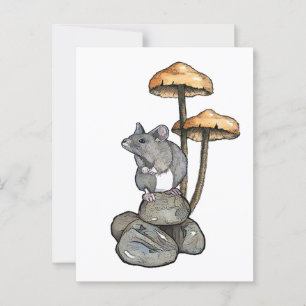 Cute Mouse Standing on Rocks, with Mushrooms Postcard