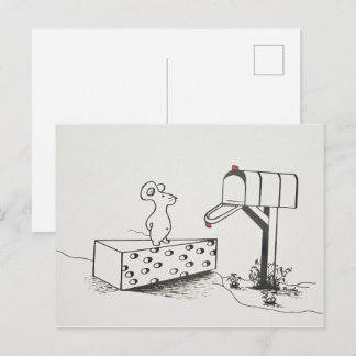 Cute Mouse Waits on Swiss Cheese for Mail Postcard