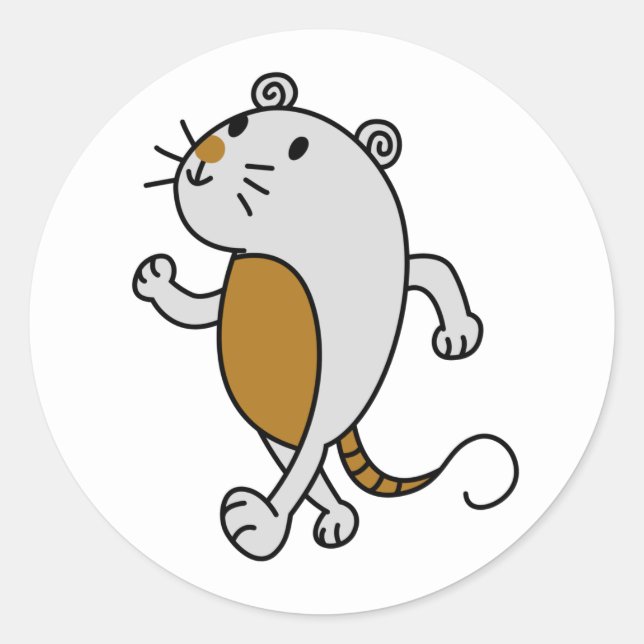 Cute mouse walking classic round sticker (Front)