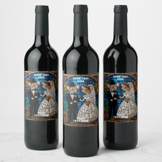 Cute Mouse Wedding Couple  Wine Label (Bottles)
