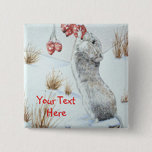 Cute mouse wildlife snow scene for christmas 2 inch square button