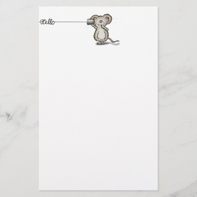 Cute Mouse with a can phone by Send2Smiles Stationery (Front)