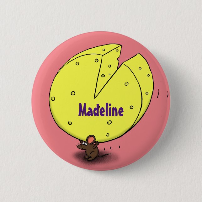Cute mouse with cheese cartoon illustration 2 inch round button (Front)