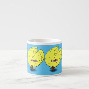 Cute mouse with cheese cartoon illustration espresso cup