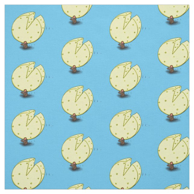 Cute mouse with cheese cartoon illustration fabric (Swatch)