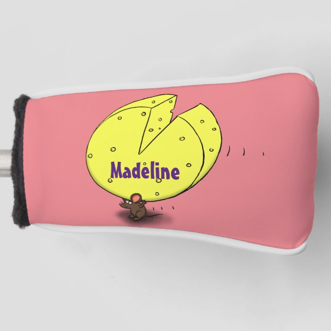 Cute mouse with cheese cartoon illustration golf head cover (Front)