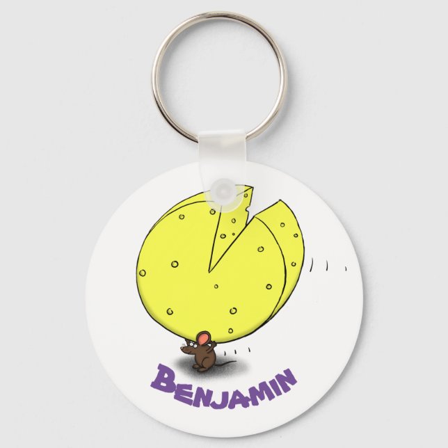 Cute mouse with cheese cartoon illustration keychain (Front)