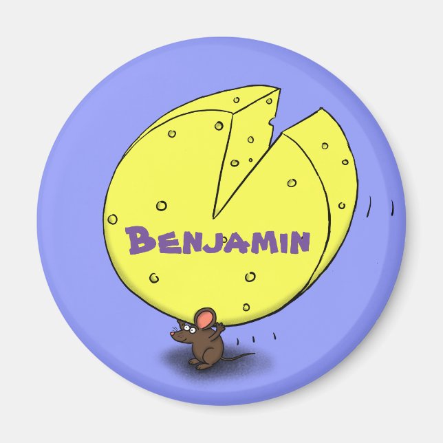 Cute mouse with cheese cartoon illustration magnet (Front)