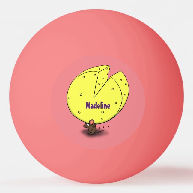 Cute mouse with cheese cartoon illustration ping pong ball (Front)
