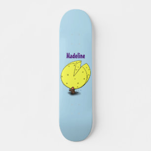 Cute mouse with cheese cartoon illustration skateboard