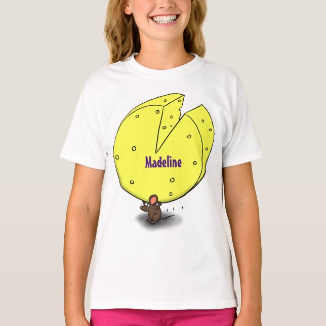 Cute mouse with cheese cartoon illustration T-Shirt (Front)
