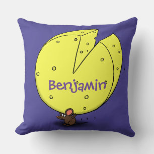 Cute mouse with cheese cartoon illustration throw pillow