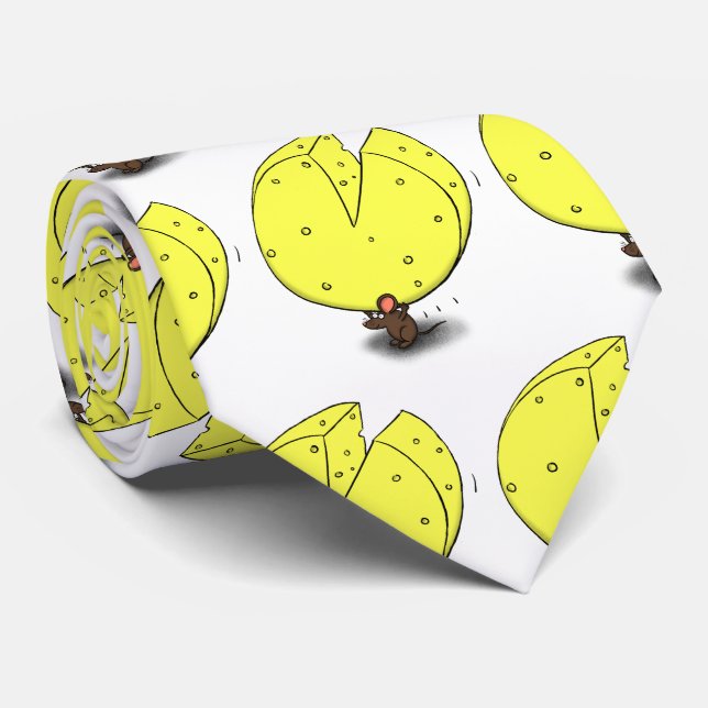 Cute mouse with cheese cartoon illustration tie (Rolled)