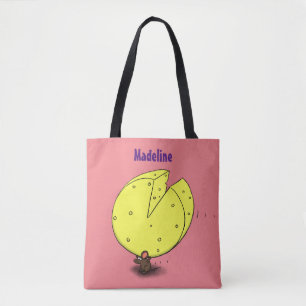 Cute mouse with cheese cartoon illustration tote bag