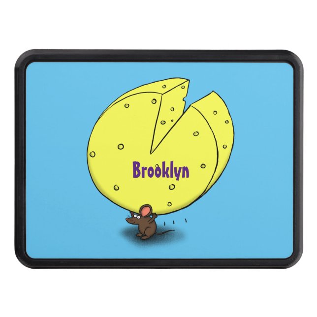 Cute mouse with cheese cartoon illustration trailer hitch cover (Front)