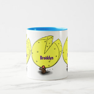 Cute mouse with cheese cartoon illustration Two-Tone coffee mug