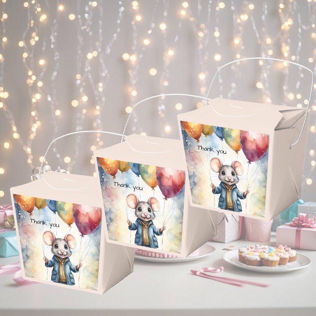 Cute mouse with colourful balloons, custom  favor box (Creator Uploaded)