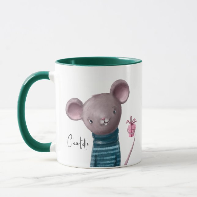 Cute Mouse With Gift Personalized Name Mug (Left)