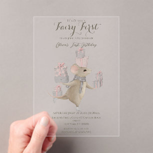Cute Mouse with gifts 1 birthday Acrylic Invitations