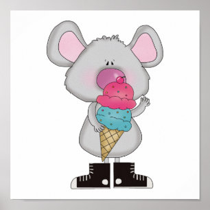 cute mouse with ice cream cone poster