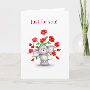 Cute mouse with red roses, just for you card