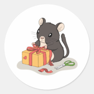 Cute Mouse Wrapping a Gift Kawaii Animal Sticker