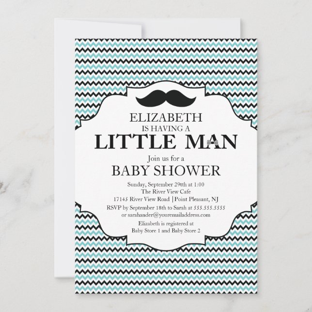 Cute Moustache Bash Boys Baby Shower Invitation (Front)