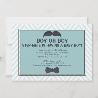 Cute Moustache Boys Baby Shower Invitation