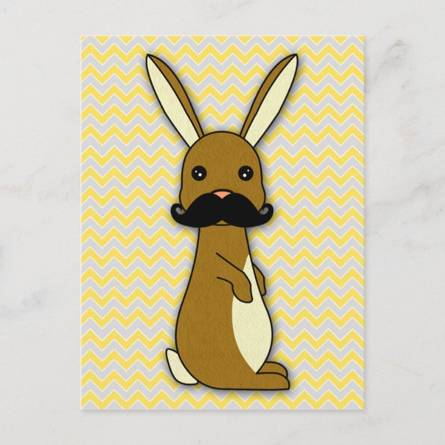 Cute Moustache Bunny Cartoon Postcard (Front)