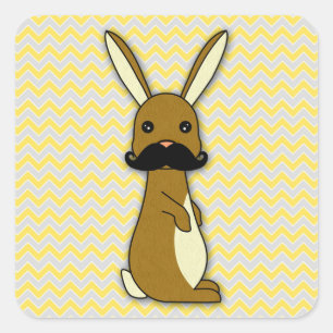 Cute Moustache Bunny Cartoon Square Sticker