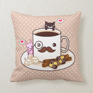 Cute moustache coffee cup with kawaii animals throw pillow