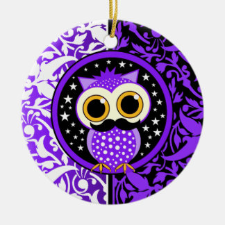 cute moustache owl ceramic ornament