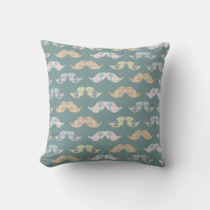 Cute Moustache Pattern with Damask Overlays Throw Pillow