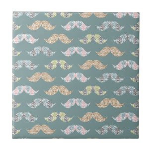 Cute Moustache Pattern with Damask Overlays Tile