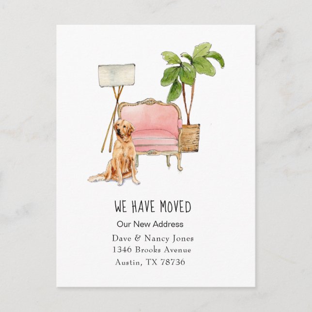 Cute "moved with dog moving announcement Postcard (Front)