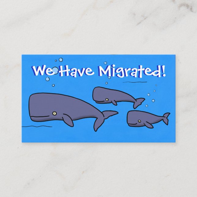 Cute moving house cartoon whales we have moved business card (Front)
