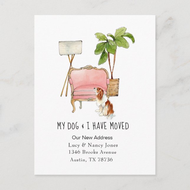 Cute Moving with dog moving announcement Postcard (Front)