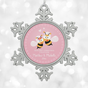 Cute Mr And Mrs Honey Bee First Christmas Together Snowflake Pewter Christmas Ornament