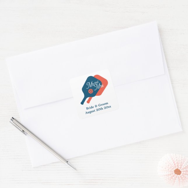 Cute Mr and Mrs pickleball wedding stickers (Envelope)