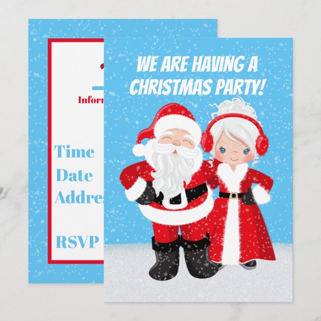 Cute Mr. and Mrs. Santa Claus Party Invitation (Front/Back)