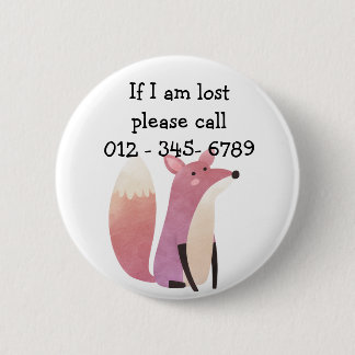 Cute Mr Fox,  Child Emergency Contact 2 Inch Round Button