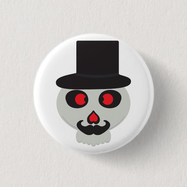 cute mr skull cartoon 1 inch round button (Front)