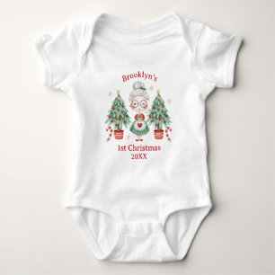 Cute Mrs Claus Tree Candy Cane First 1st Christmas Baby Bodysuit