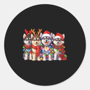 Cute Msky Christmas Dogs With Lights Long Sleeve  Classic Round Sticker