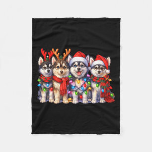 Cute Msky Christmas Dogs With Lights Long Sleeve  Fleece Blanket