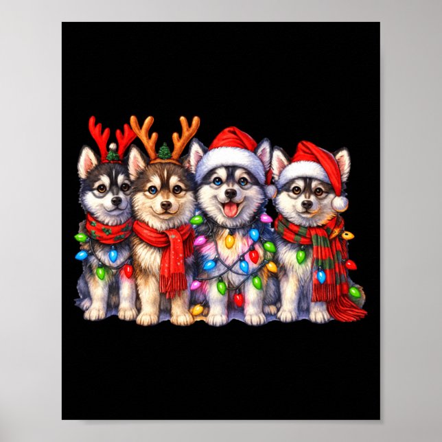 Cute Msky Christmas Dogs With Lights Long Sleeve  Poster (Front)