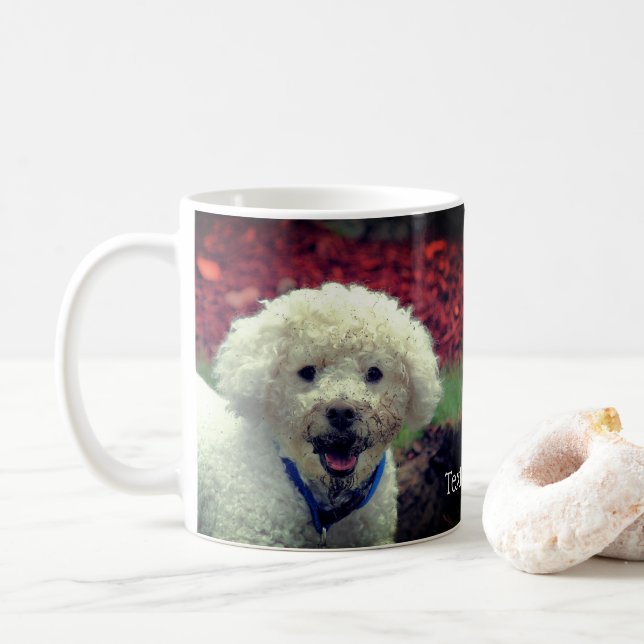 Cute Muddy Faced Poodle Personalized Coffee Mug (With Donut)