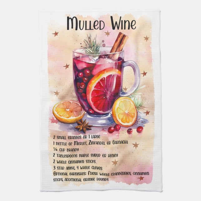 Cute Mulled Wine Christmas Drink Recipe Kitchen Towel (Vertical)