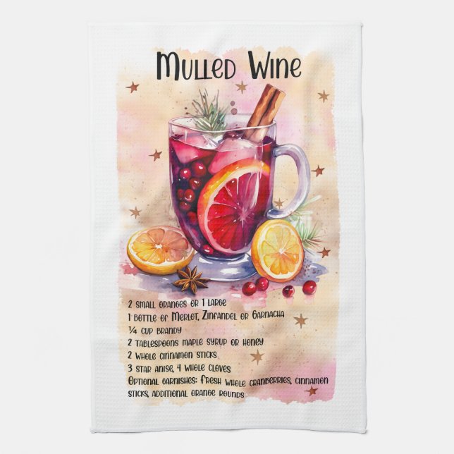 Cute mulled wine recipe kitchen towel (Vertical)