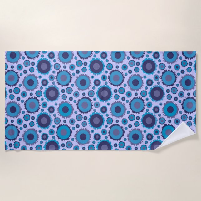 Cute multi blue colours suns patterns beach towel (Front)